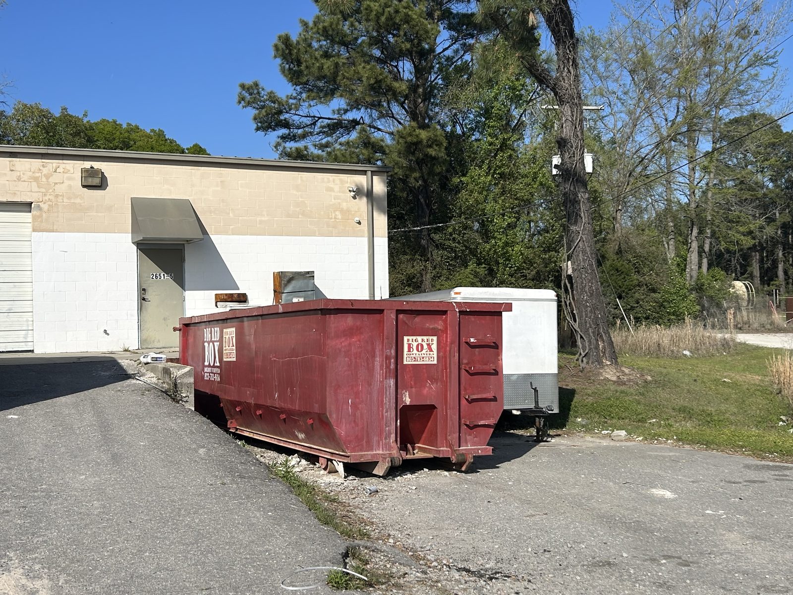 Big Red Box roll-off dumpster on a commercial job in Columbia, SC
